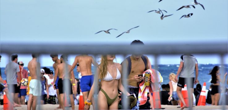 a group of people on a beach