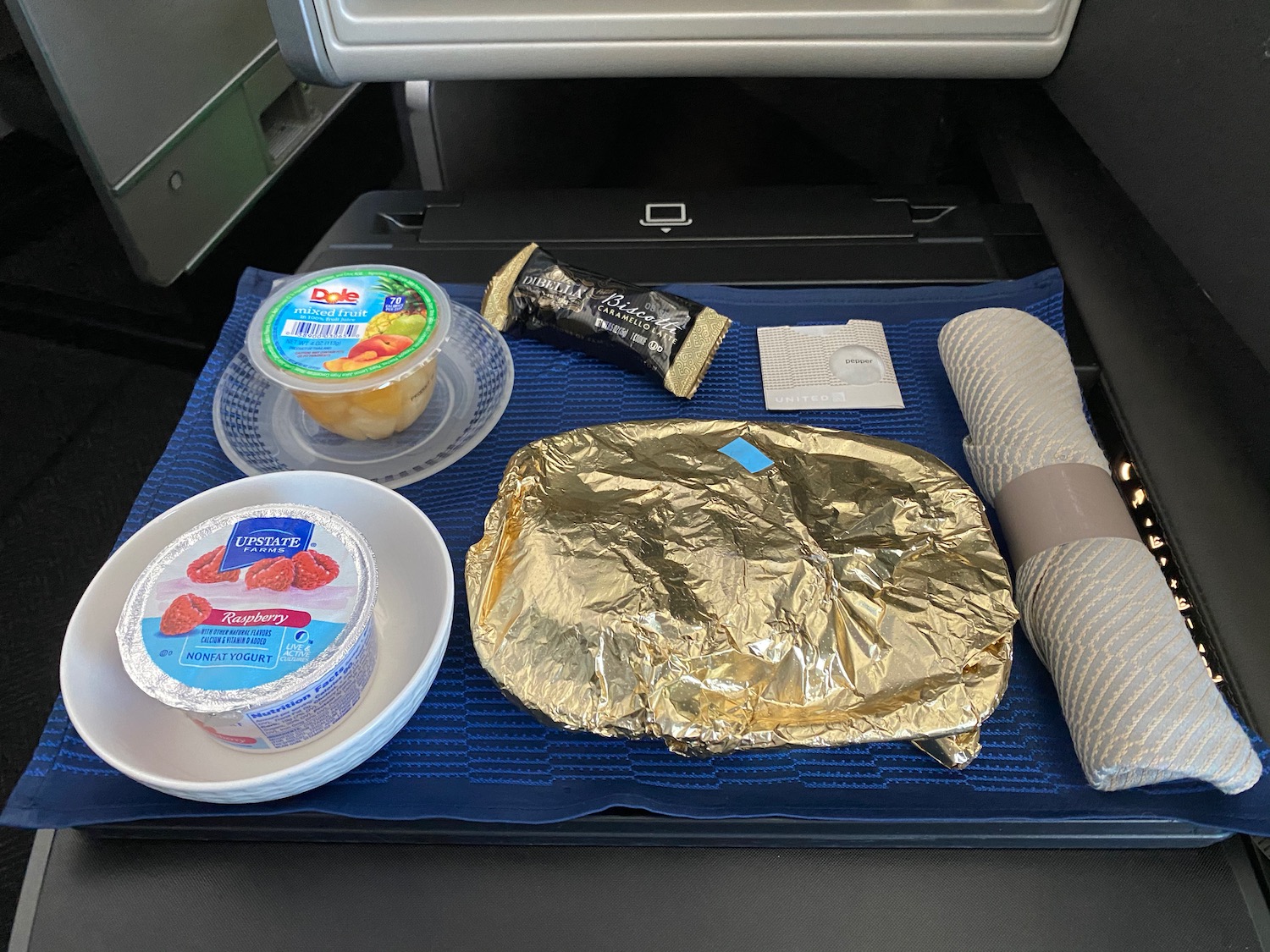 food on a tray in a car