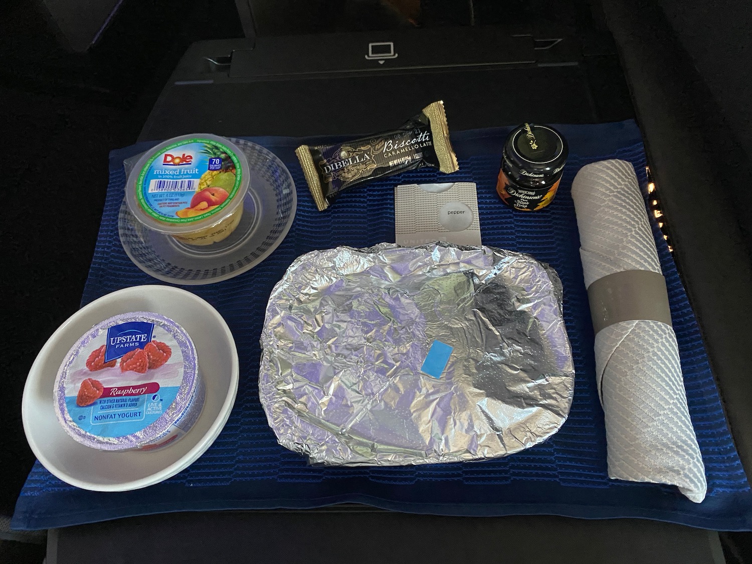 food on a mat in a car
