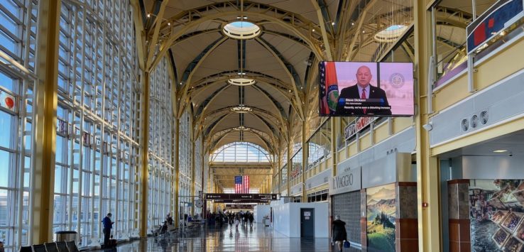 a large building with a large screen