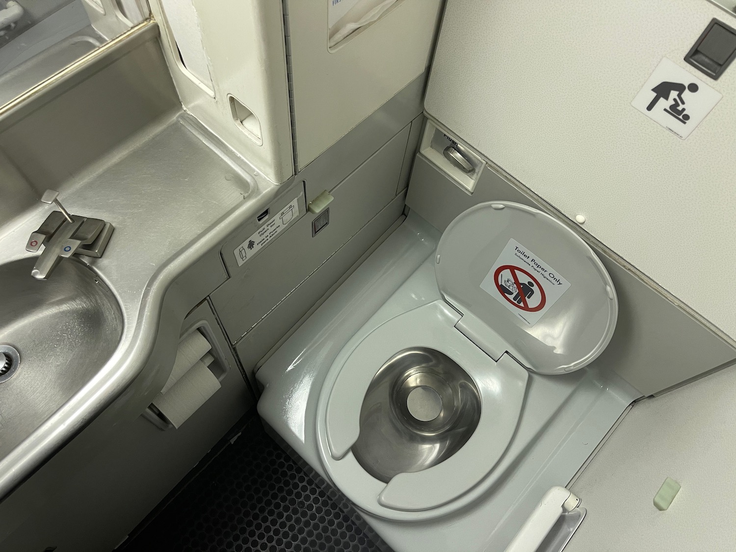 a toilet in a plane