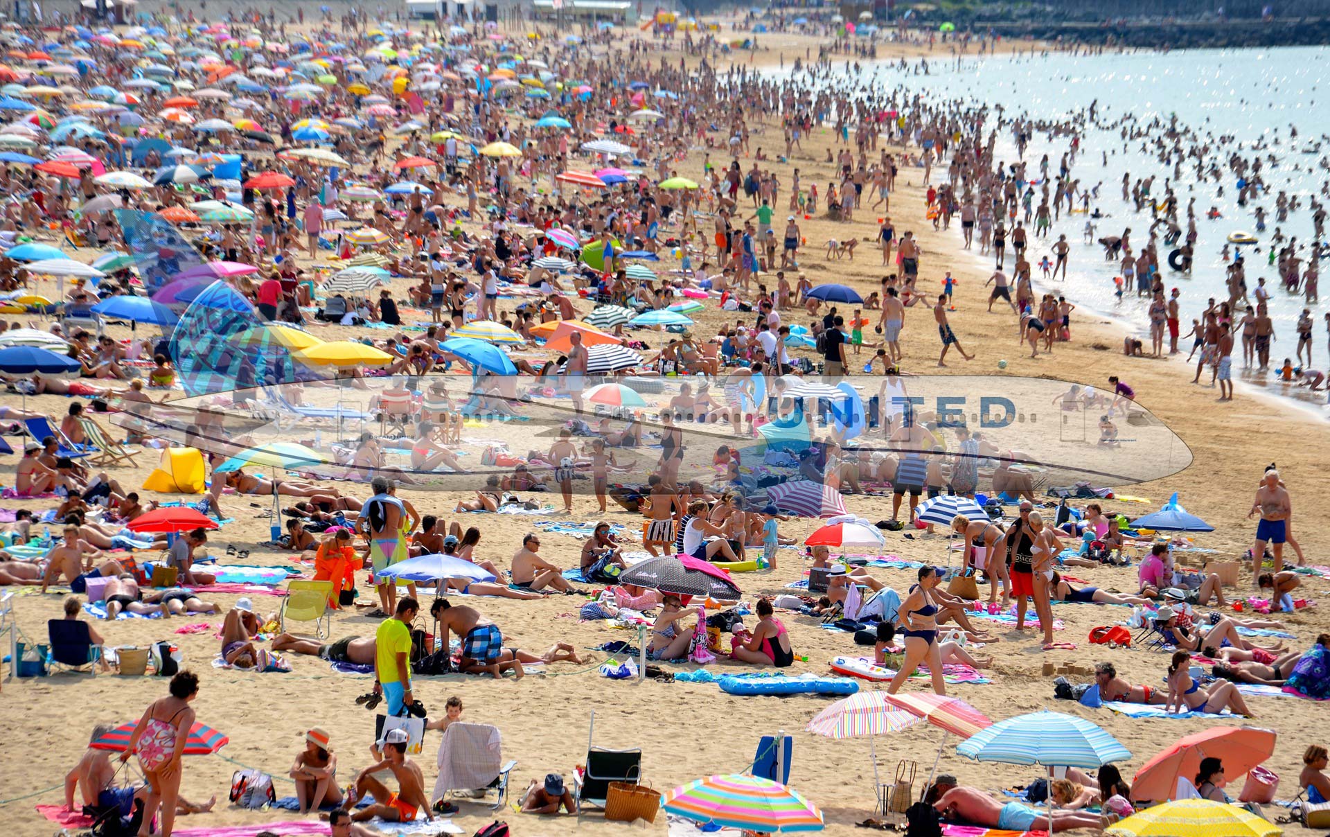 a large crowd of people on a beach
