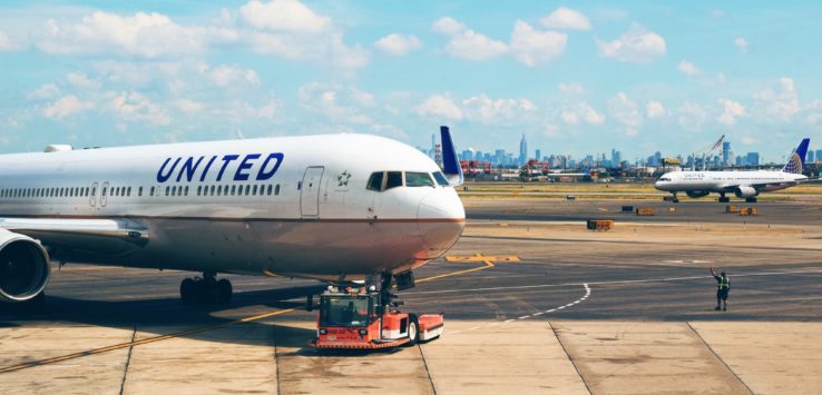 a plane on the runway