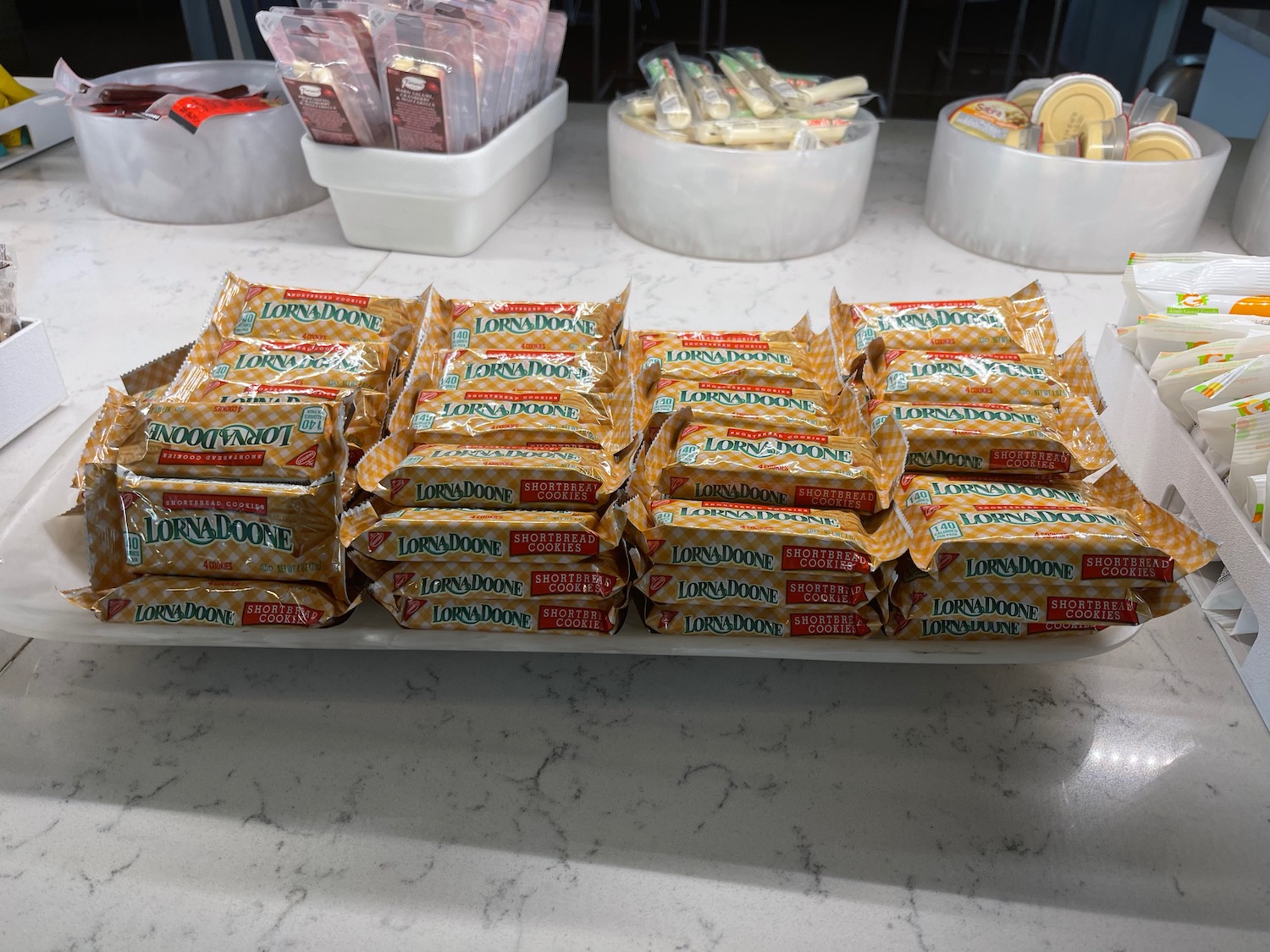 a tray of candy on a counter