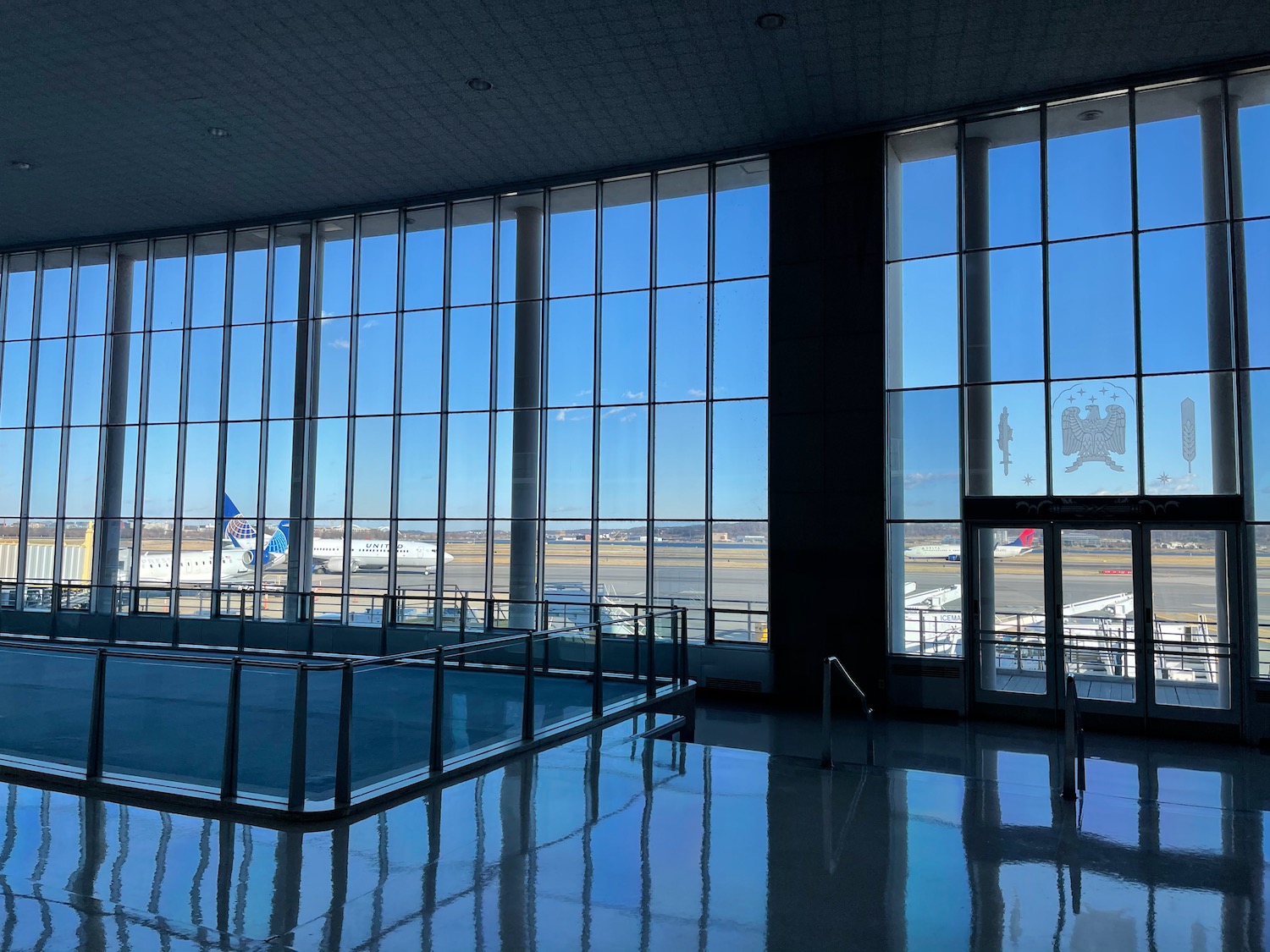 a large glass windows in a building