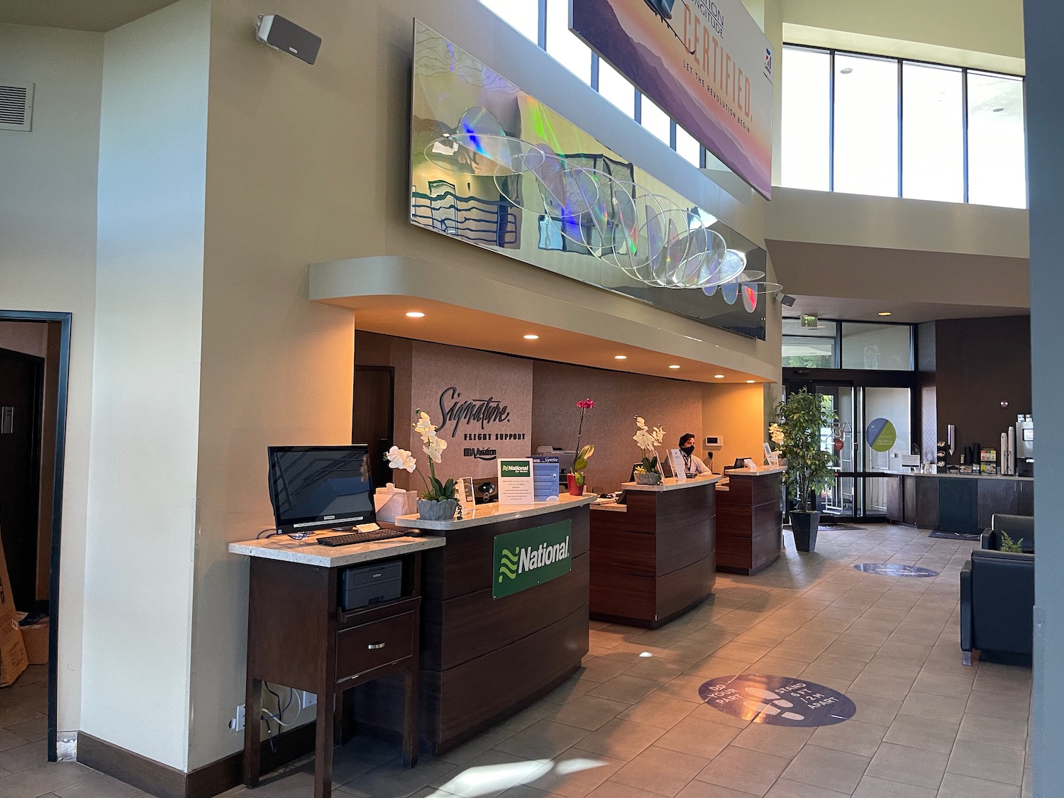 a reception desks in a building