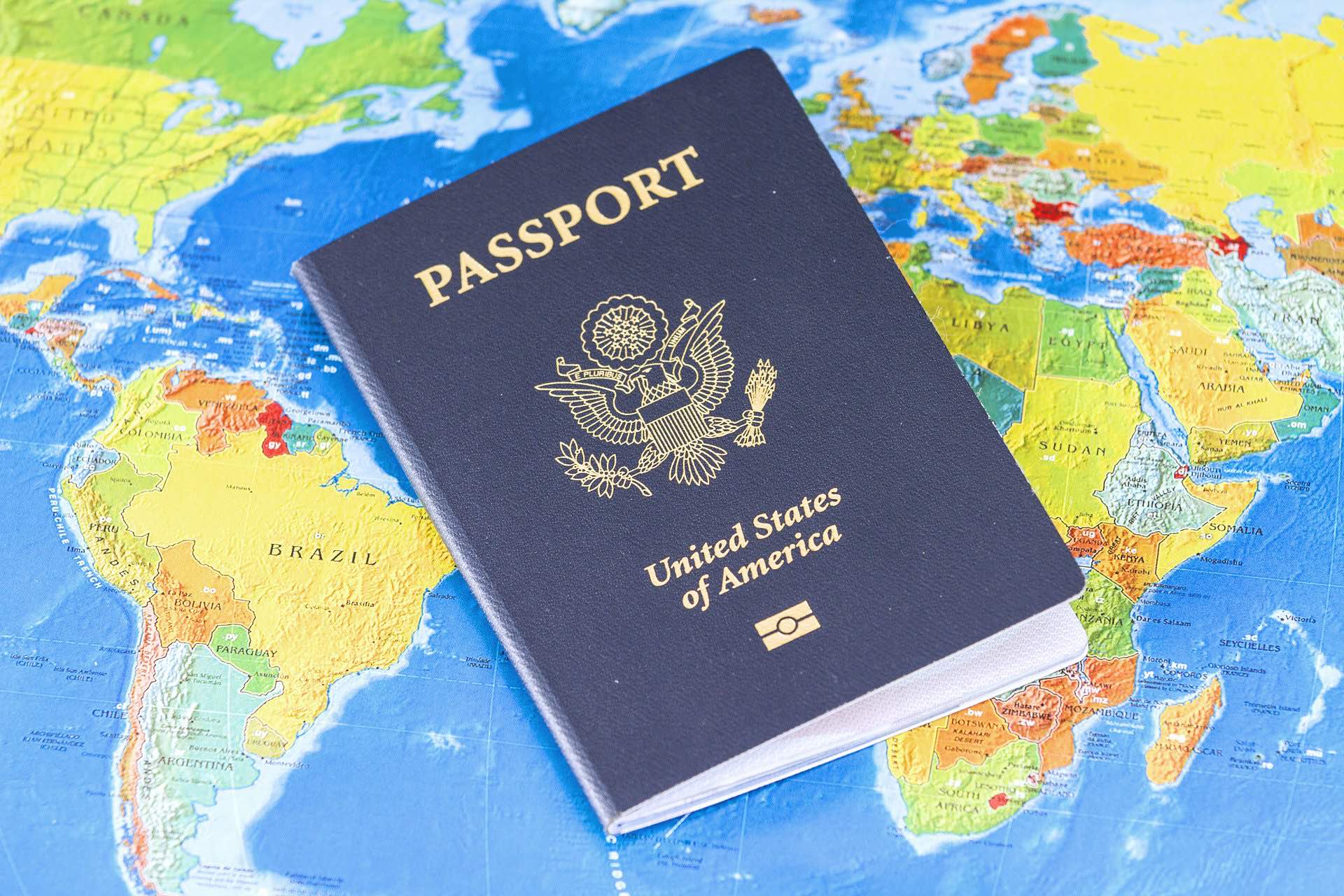 a passport on a map