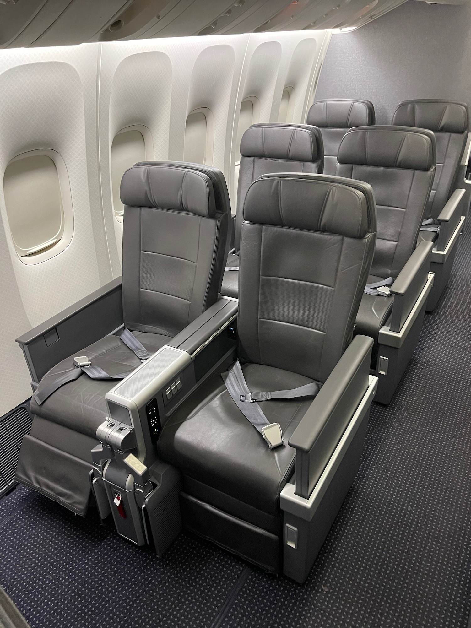 a row of seats on an airplane