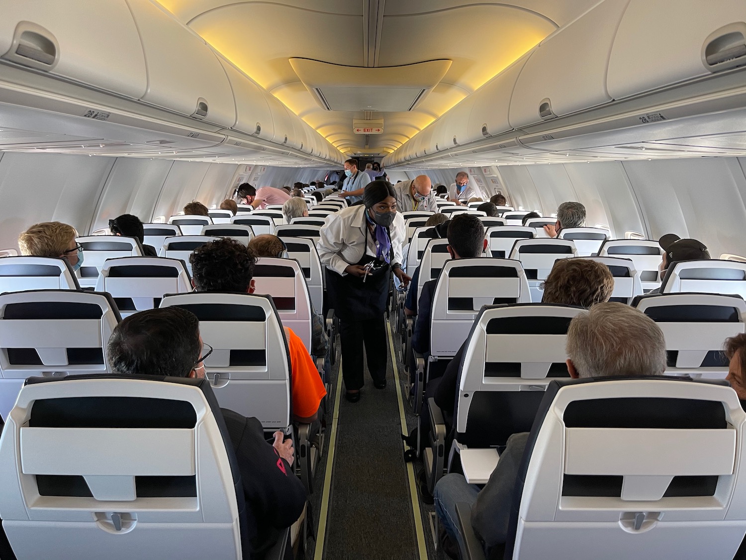 a group of people in an airplane