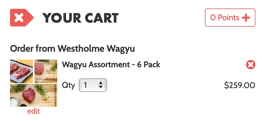 Goldbelly cart Westholme Wagyu variety pack