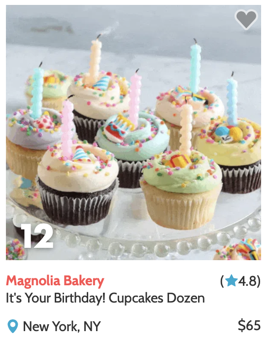 Magnolia 12 cupcakes through Goldbelly