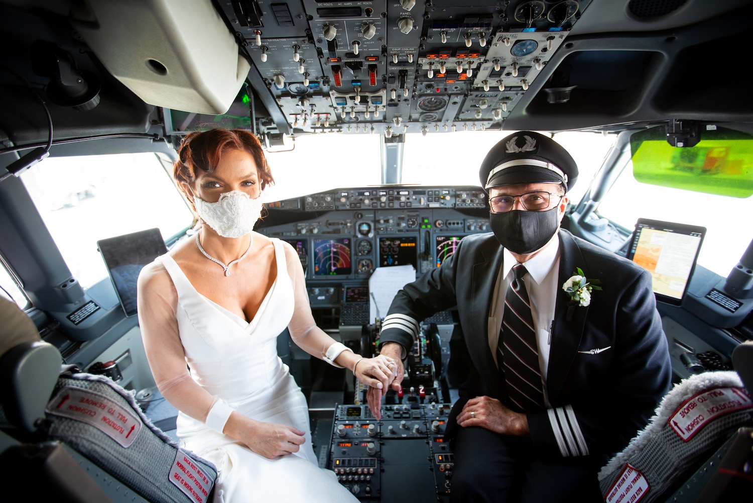 a man and woman in a plane