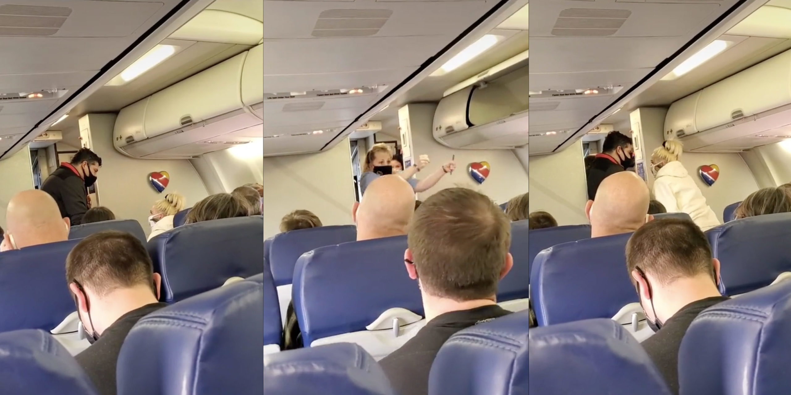 a collage of people on an airplane