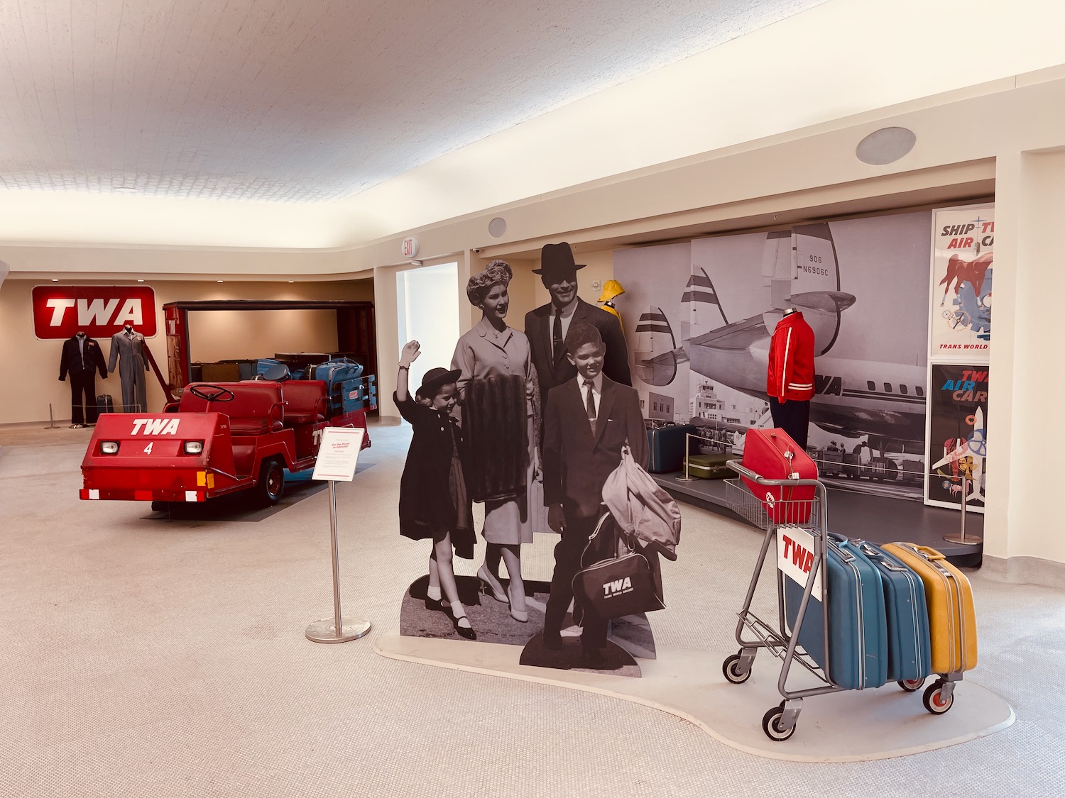 a display of luggage in a room