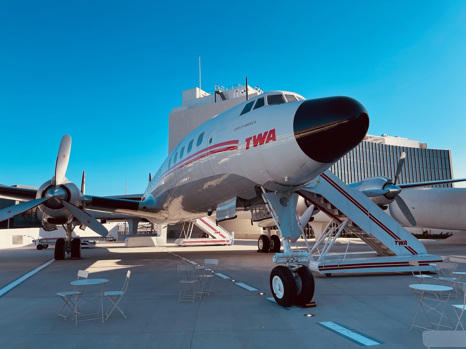 a plane parked on a tarmac