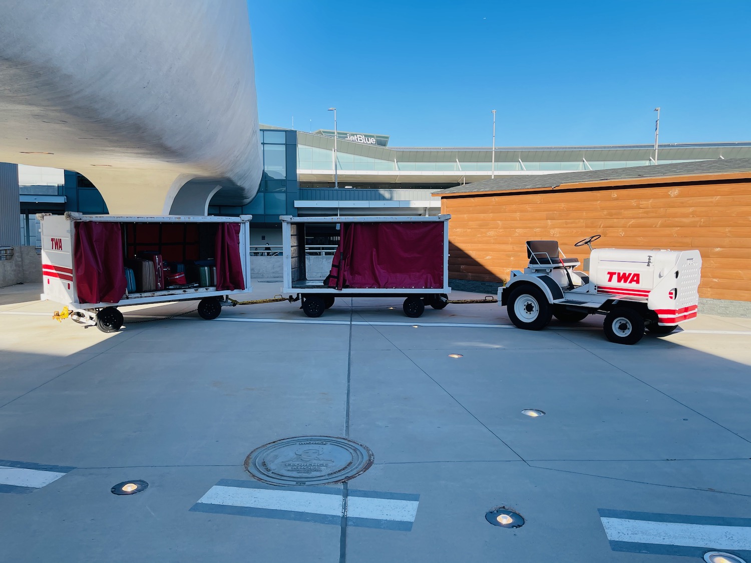 a vehicle with a red curtain attached to it