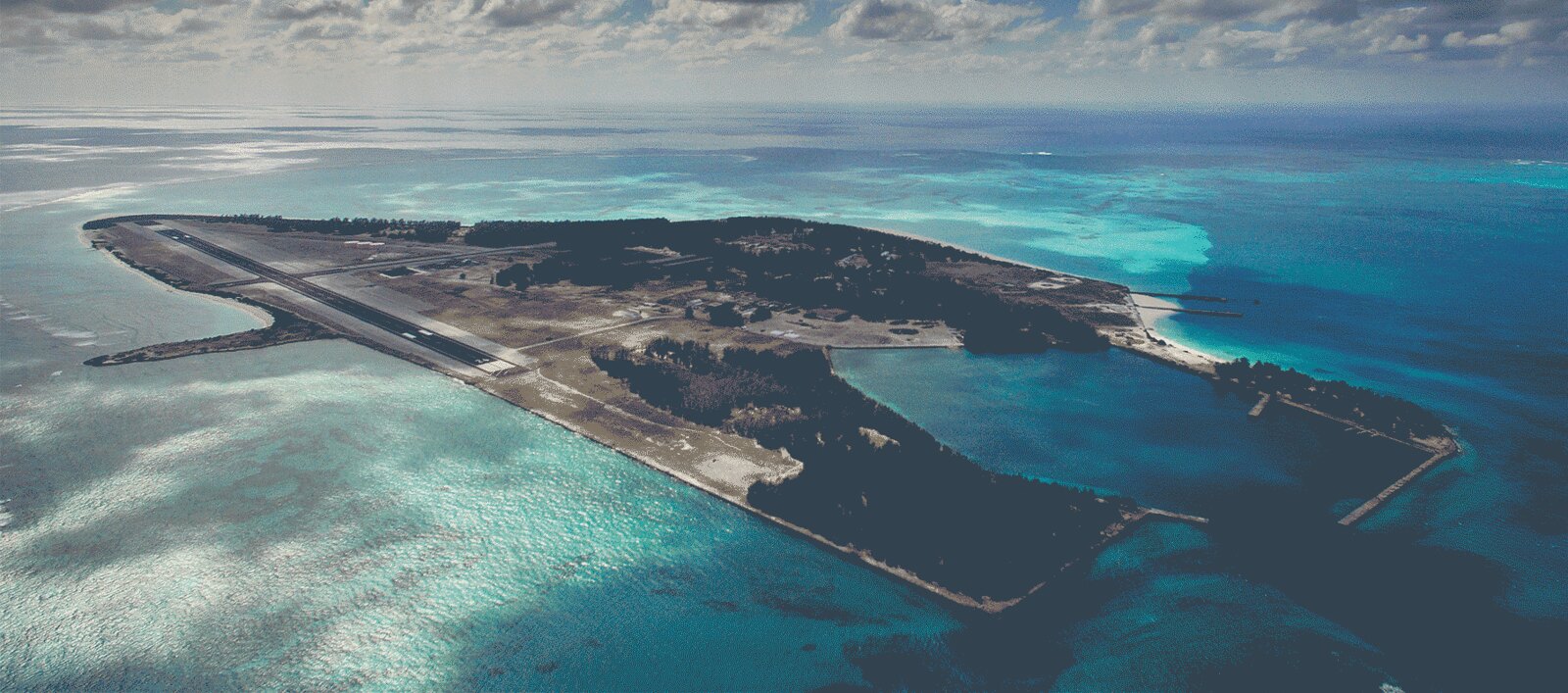 an island with land and water