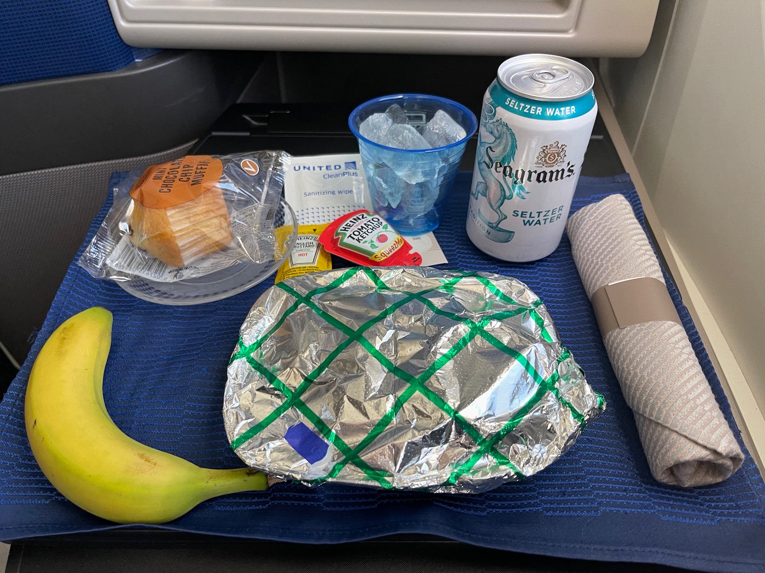 food on a seat in a plane