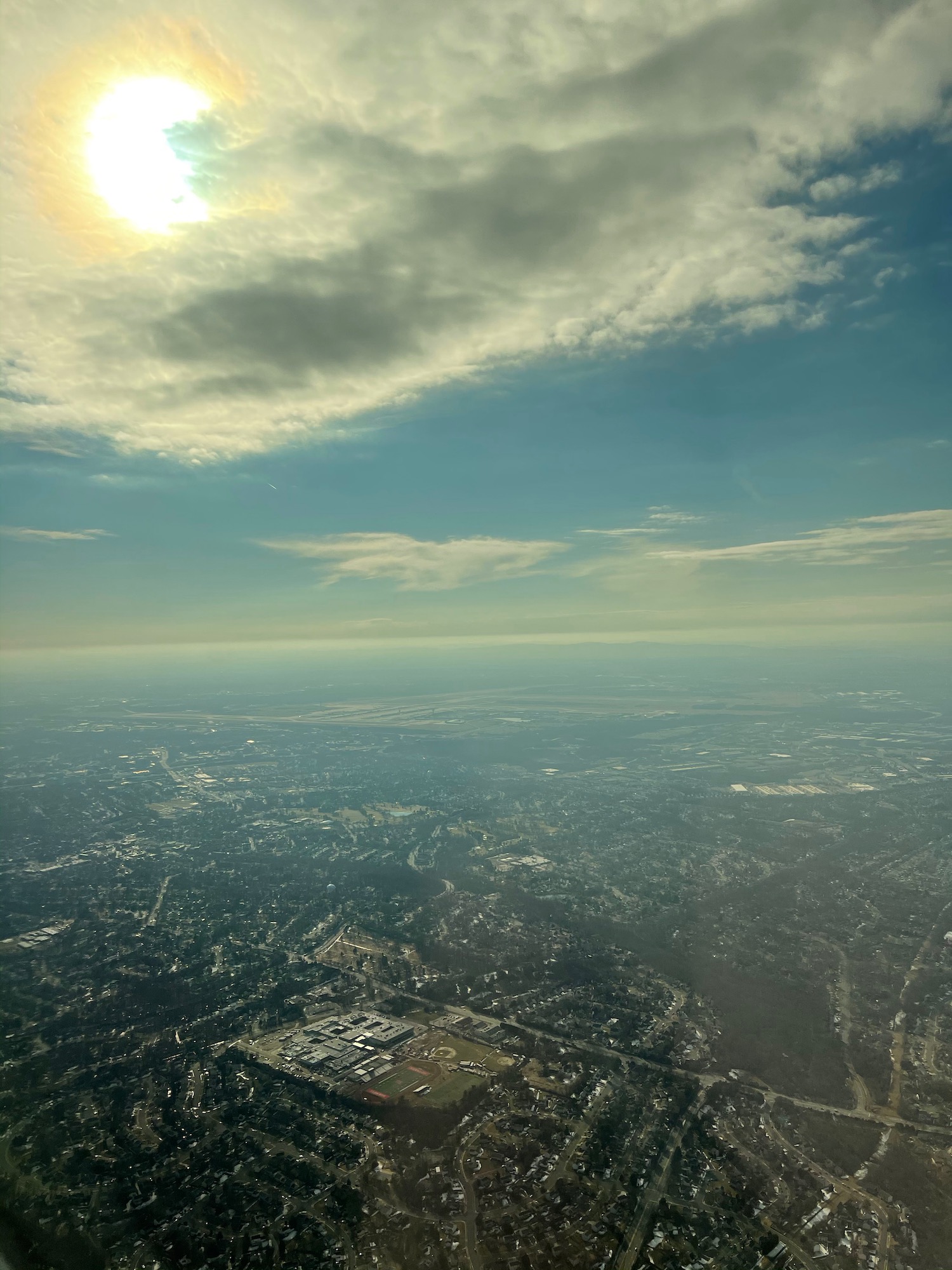 a view of a city from an airplane