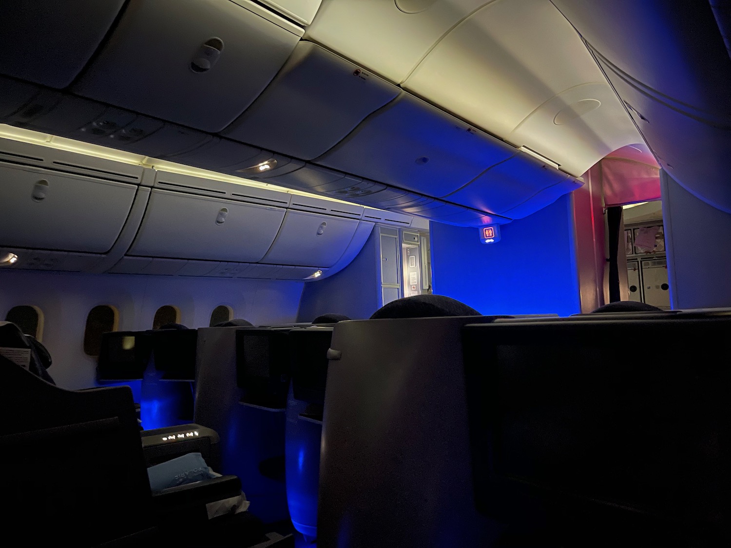 an airplane with blue lights