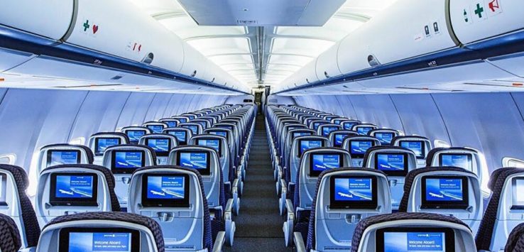 an airplane with rows of seats