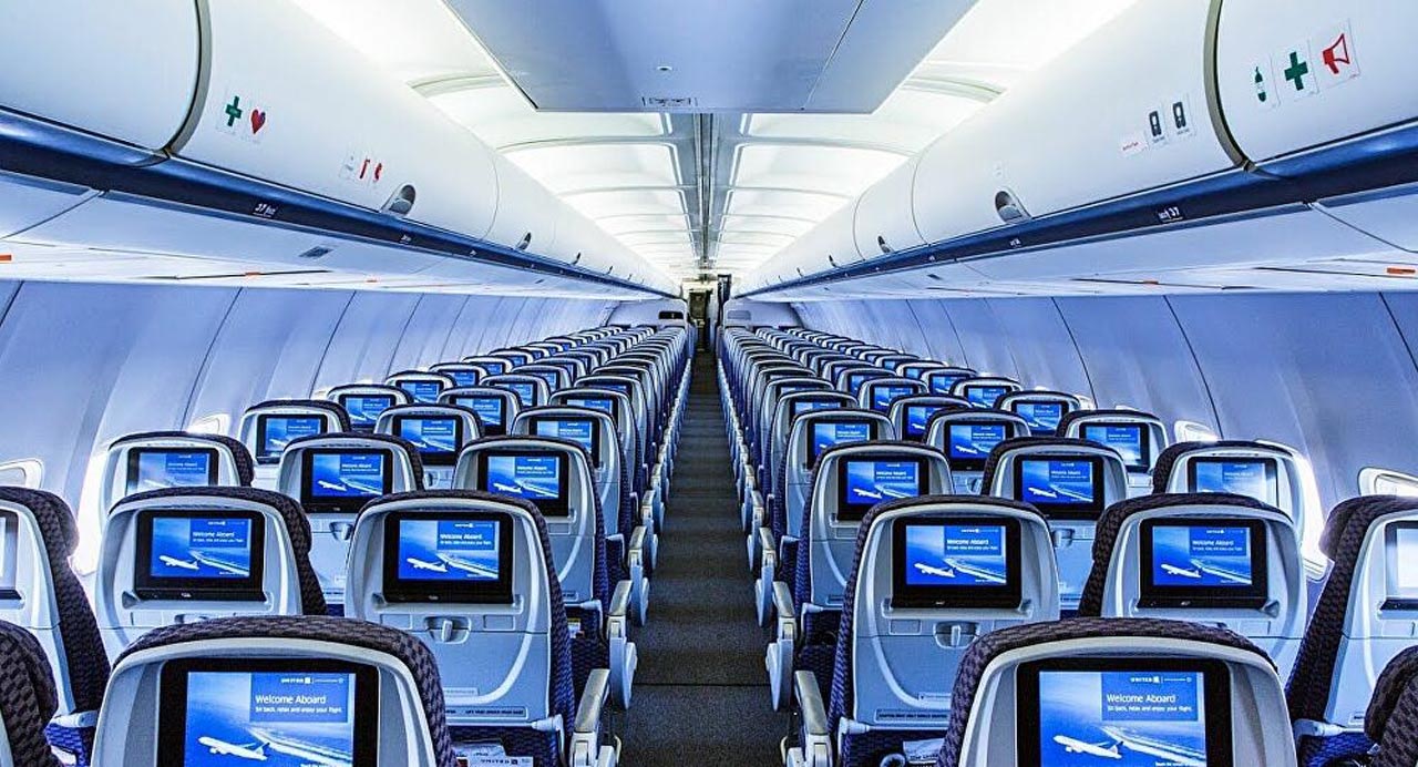 an airplane with rows of seats