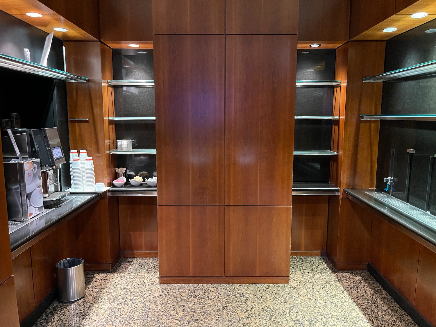 a room with a large cabinet and shelves