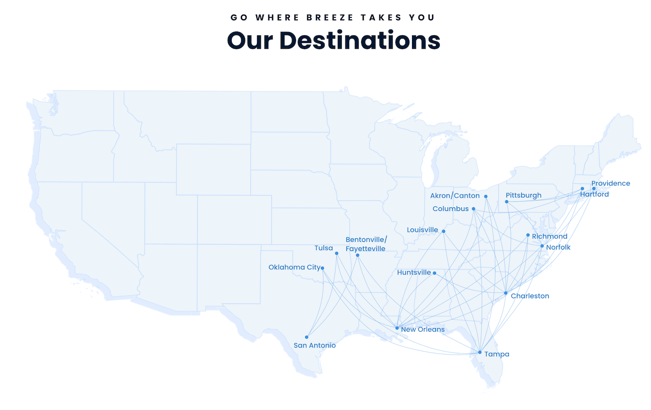 Breeze Airways route map