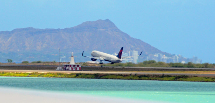 an airplane taking off from a runway