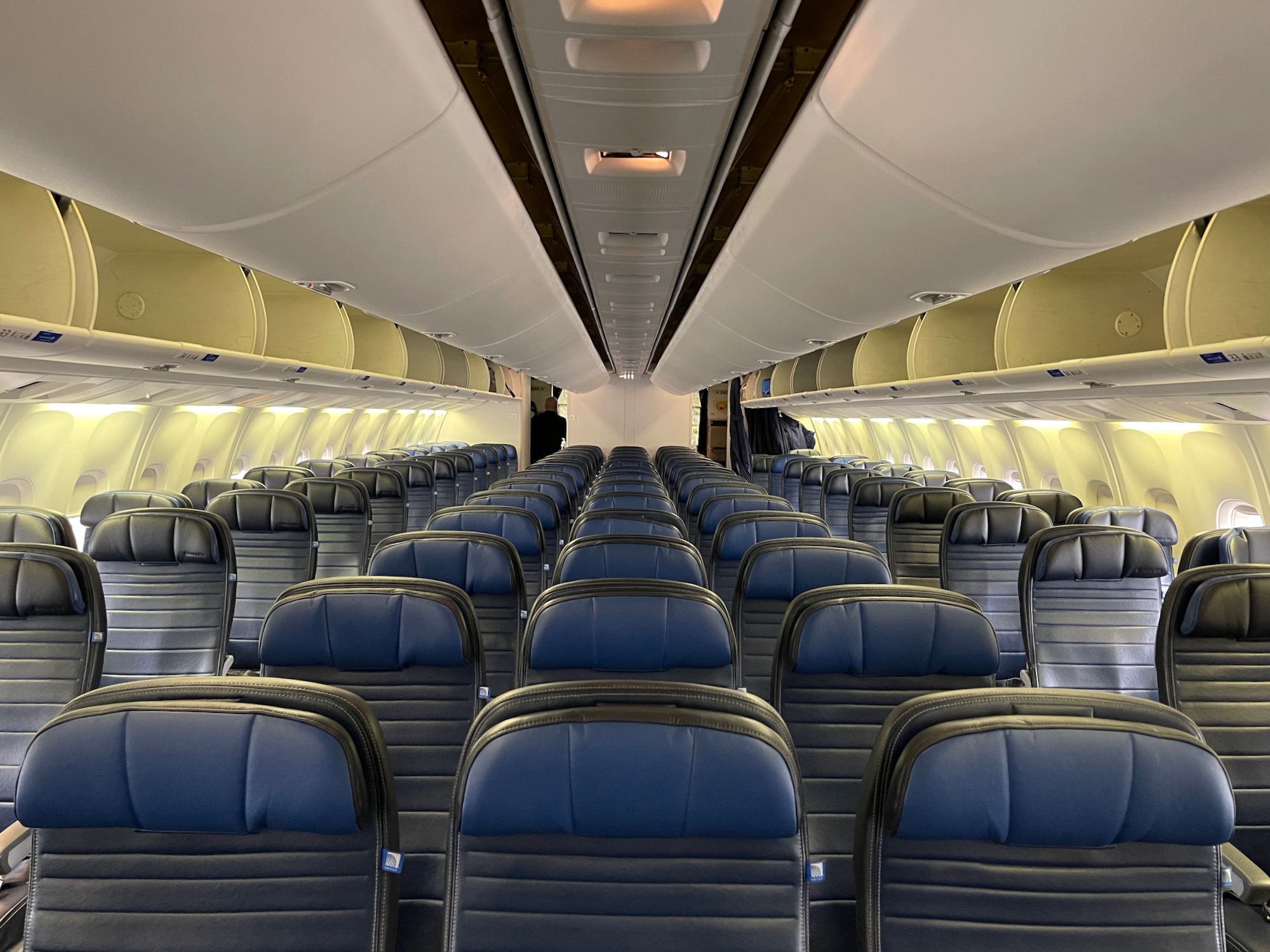 an airplane with blue seats