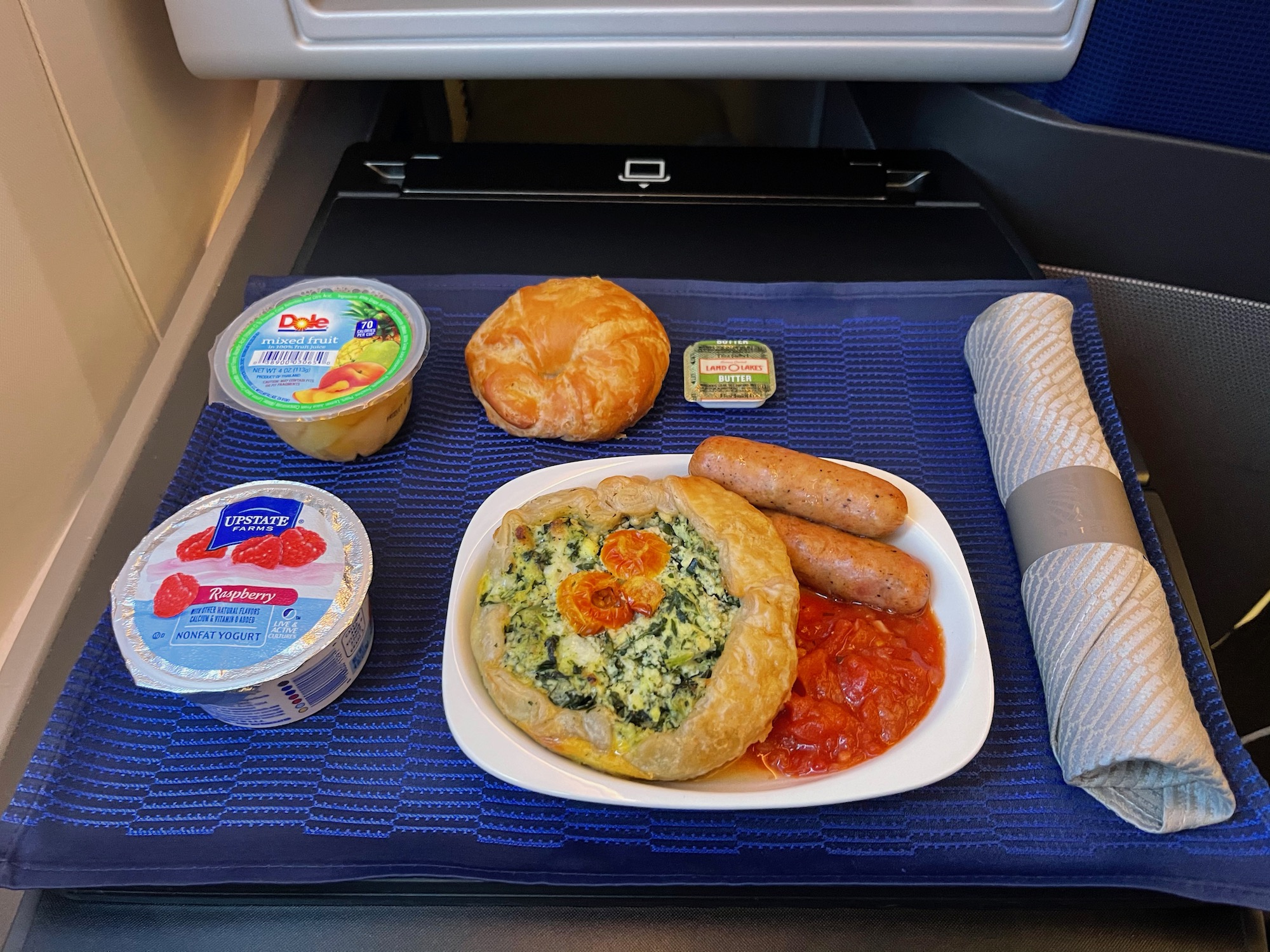 a plate of food on a tray