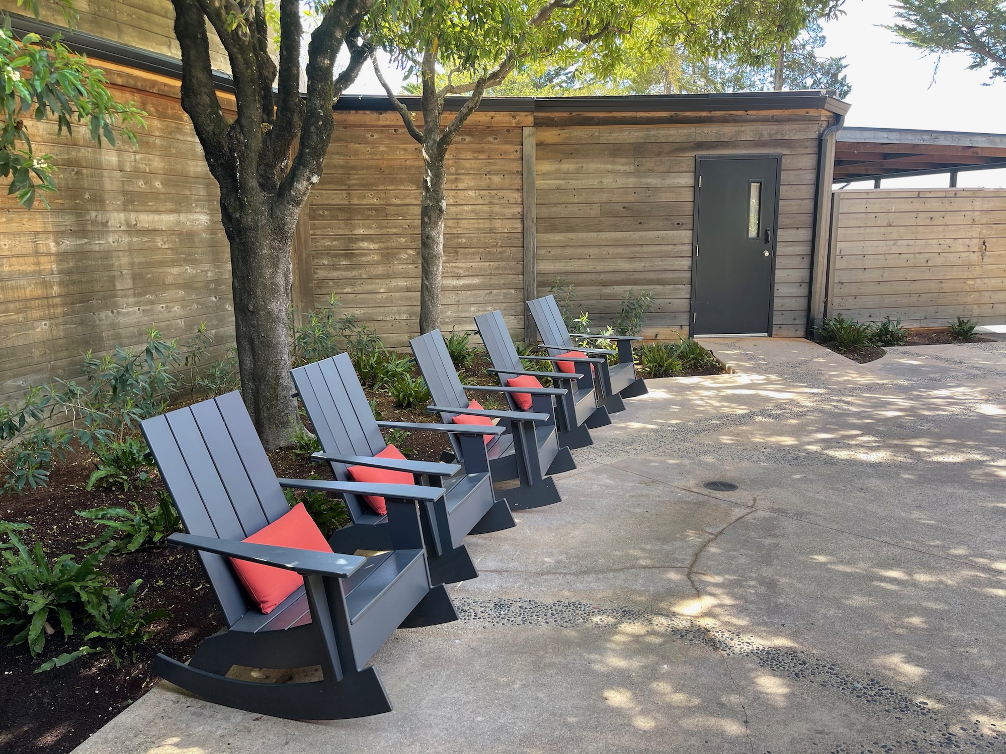 a row of chairs outside