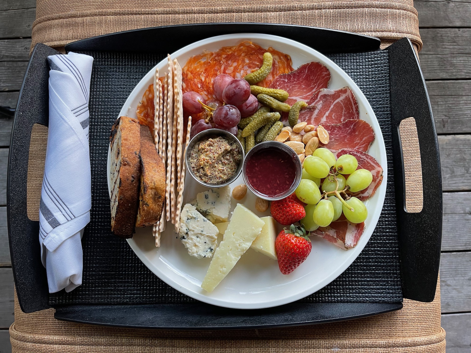 a plate of food on a tray