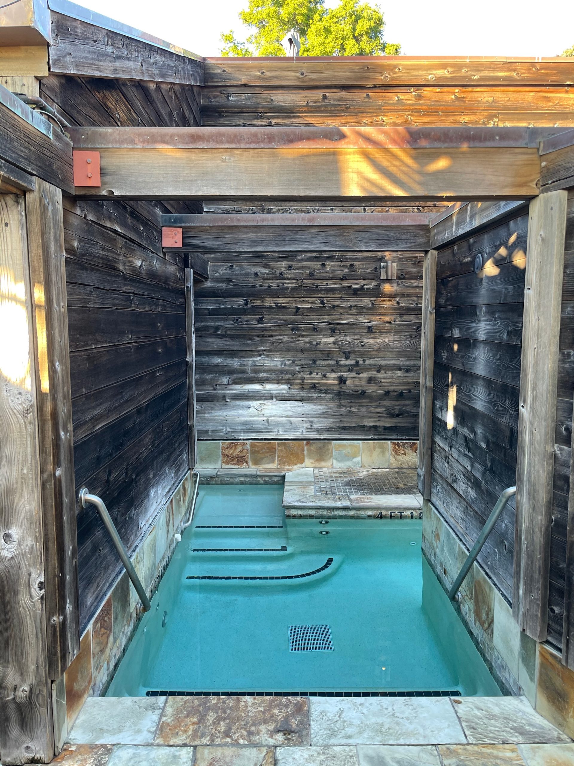 a pool in a wooden building