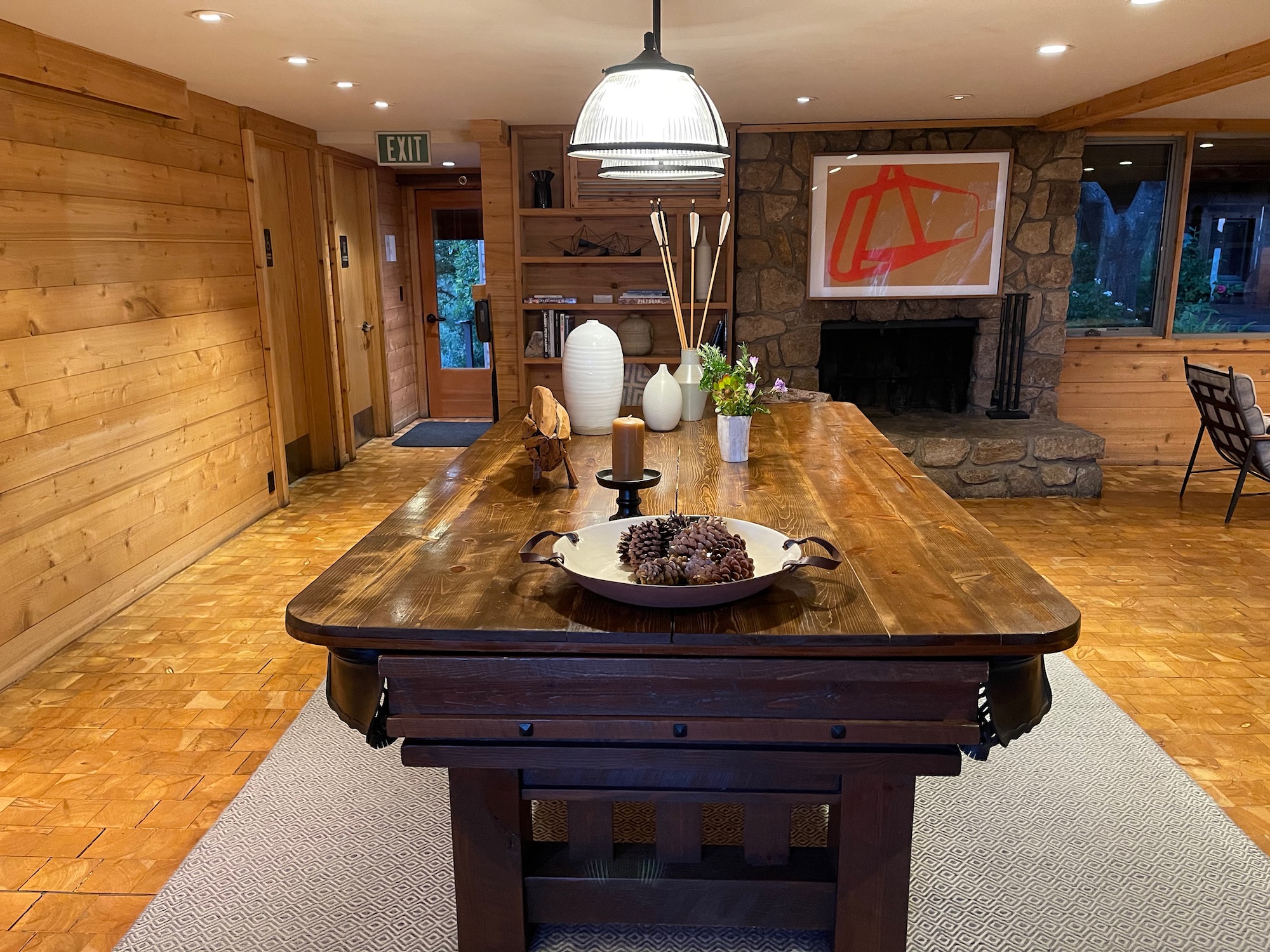 a pool table with a bowl of food on it