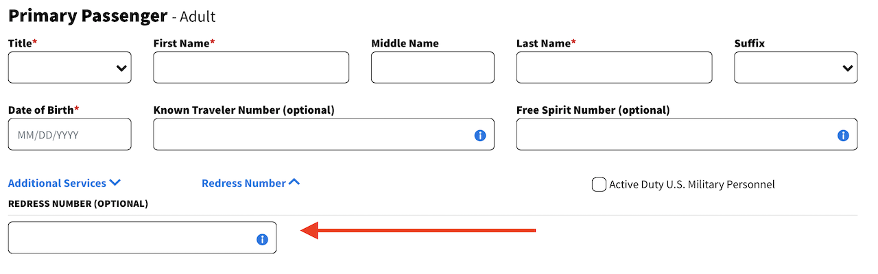 how to enter a redress number