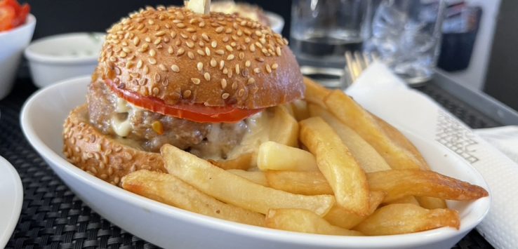 a plate of food with a burger and fries