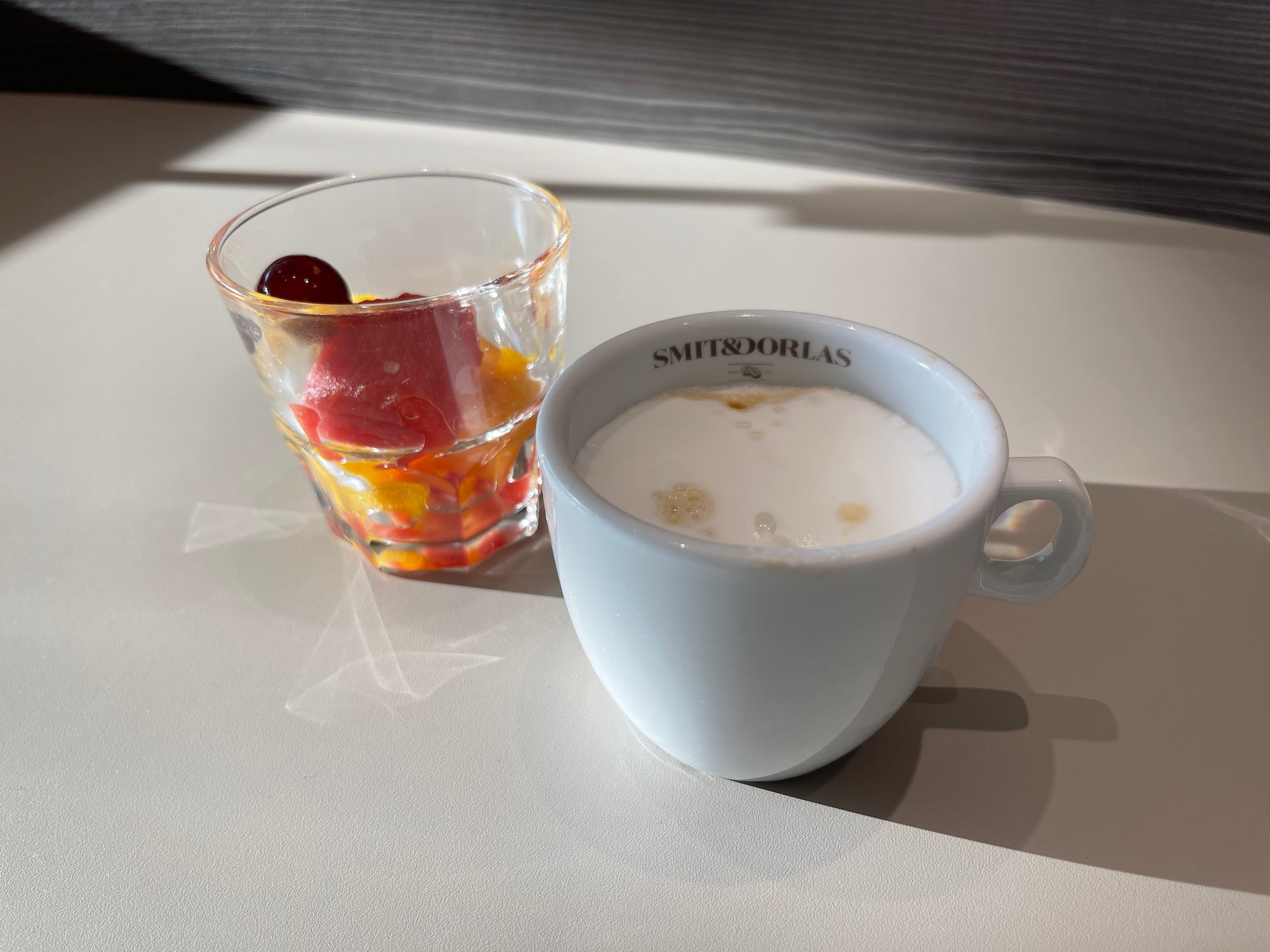 a cup of milk and a glass of fruit