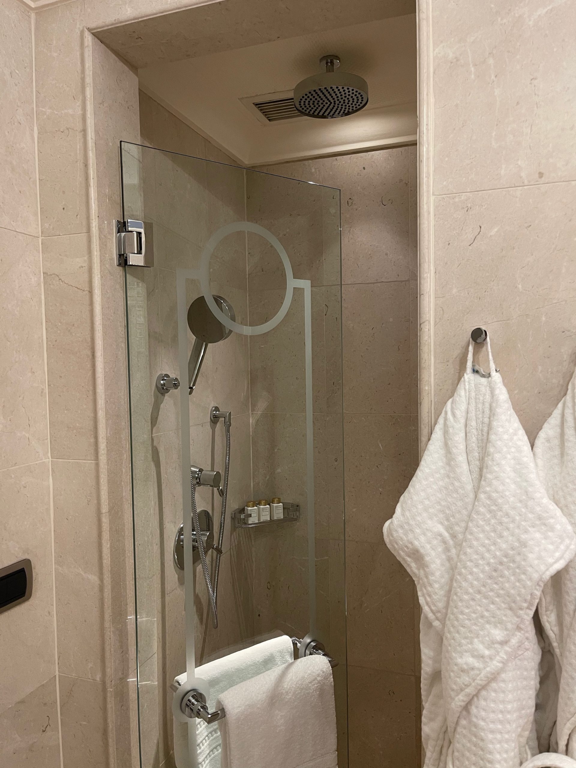 a shower with a glass door