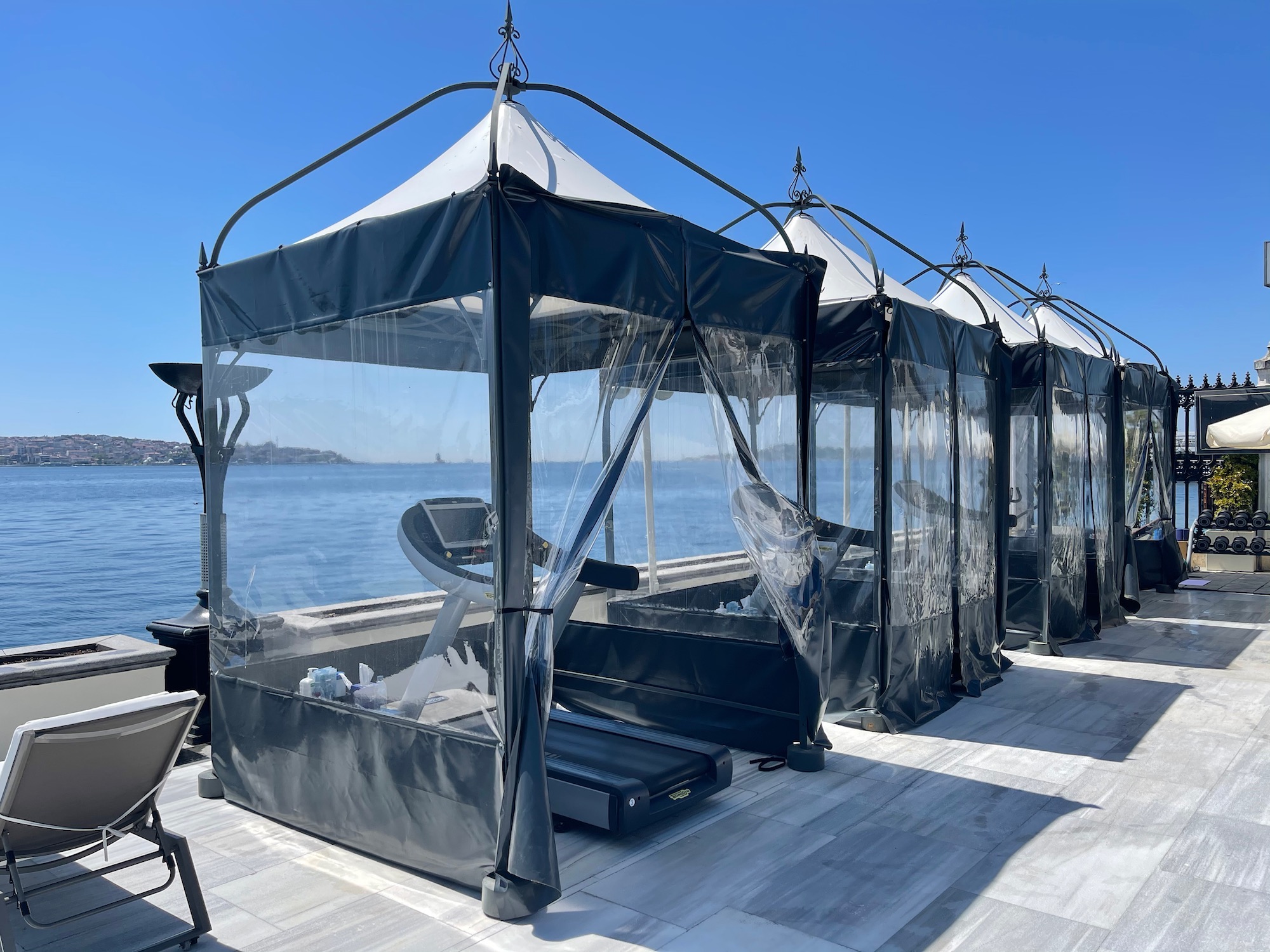 a row of tents on a dock