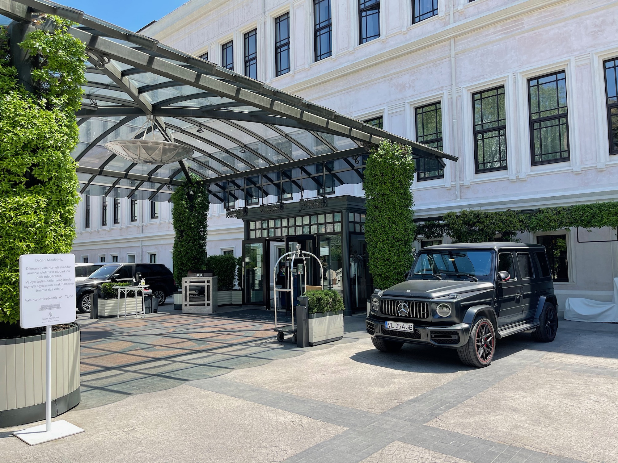 a black jeep parked outside of a building