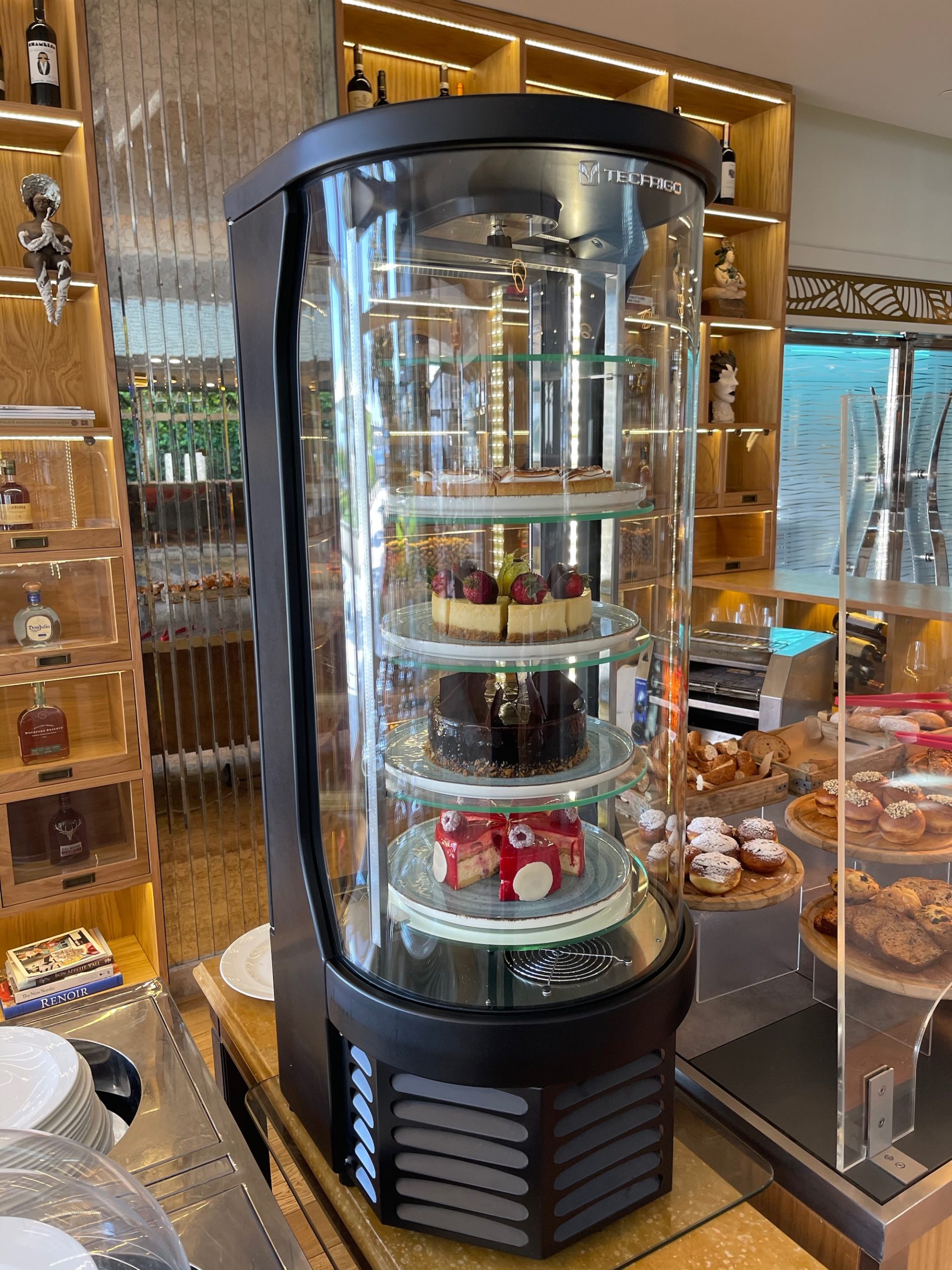 a display case with food on it