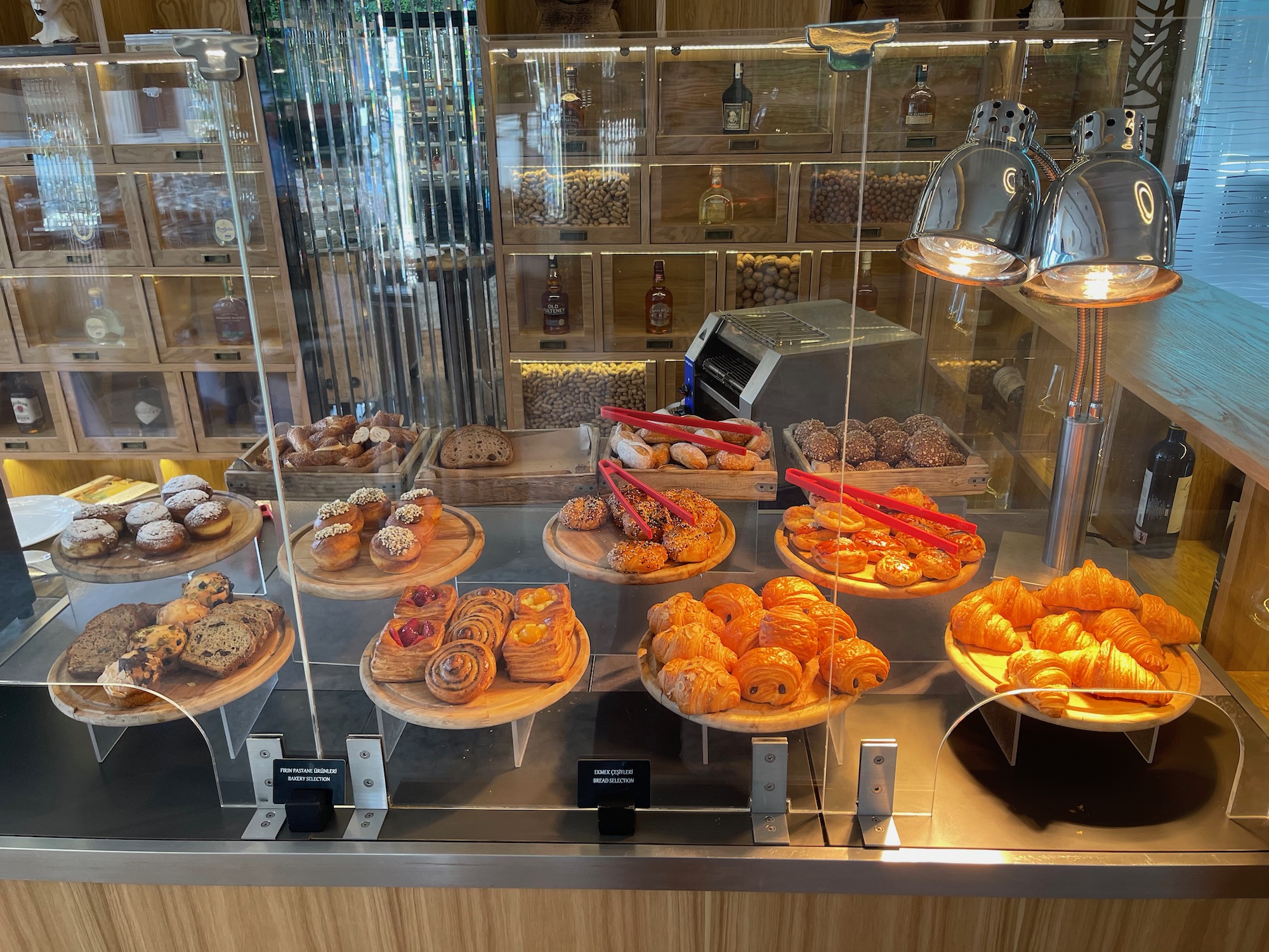 a display case with pastries and pastries