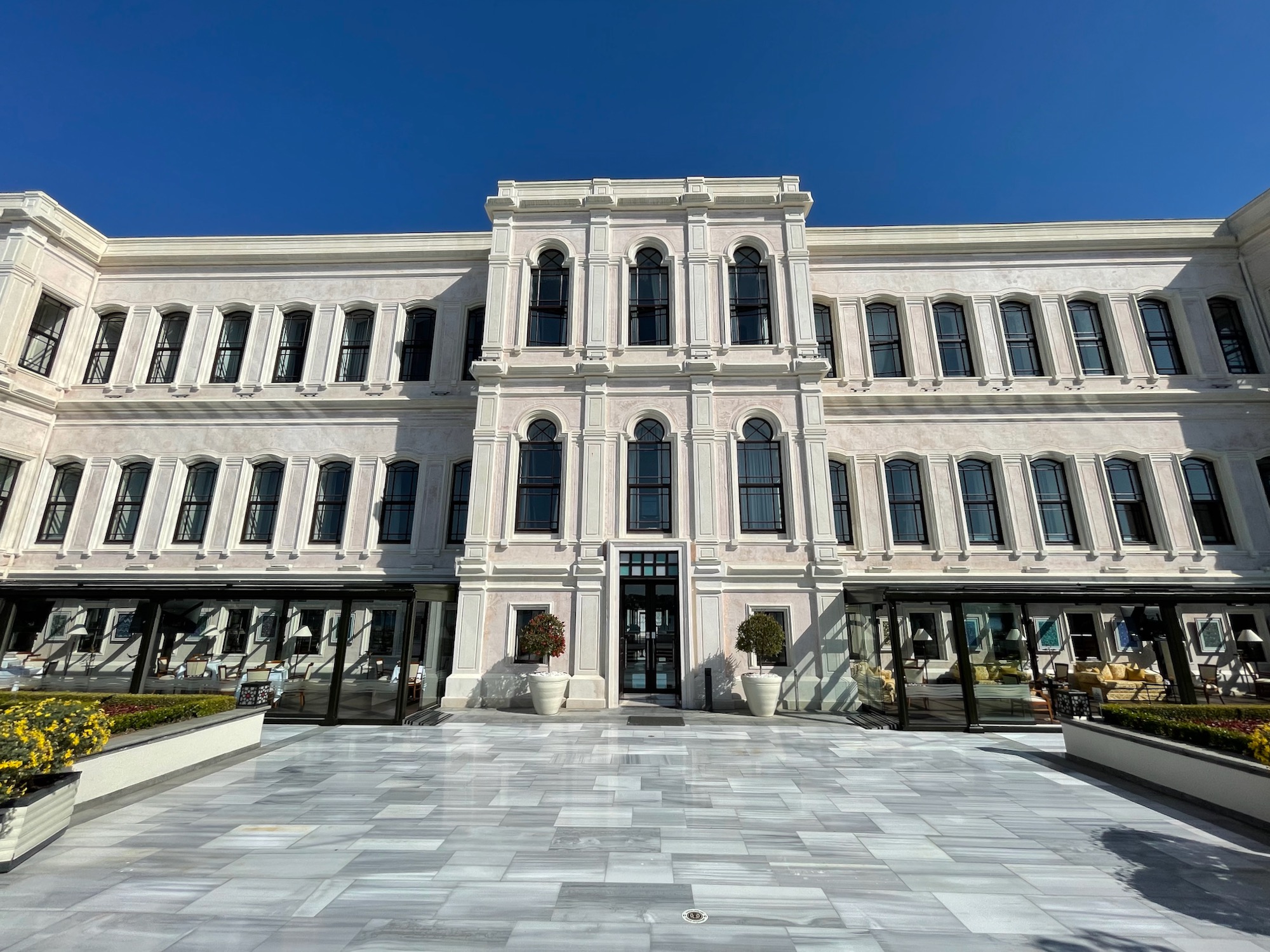 a large white building with many windows