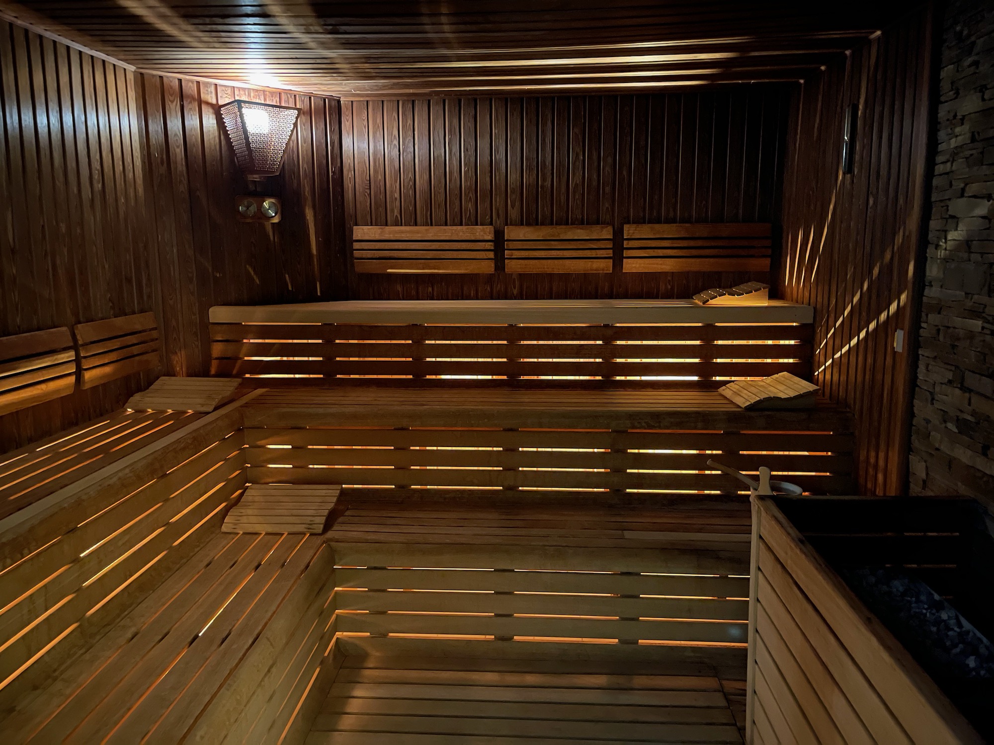 inside a wooden sauna