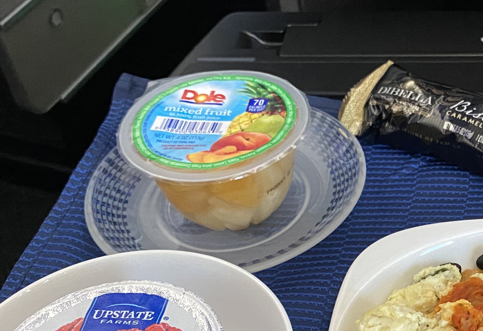 a plastic container of fruit on a plate