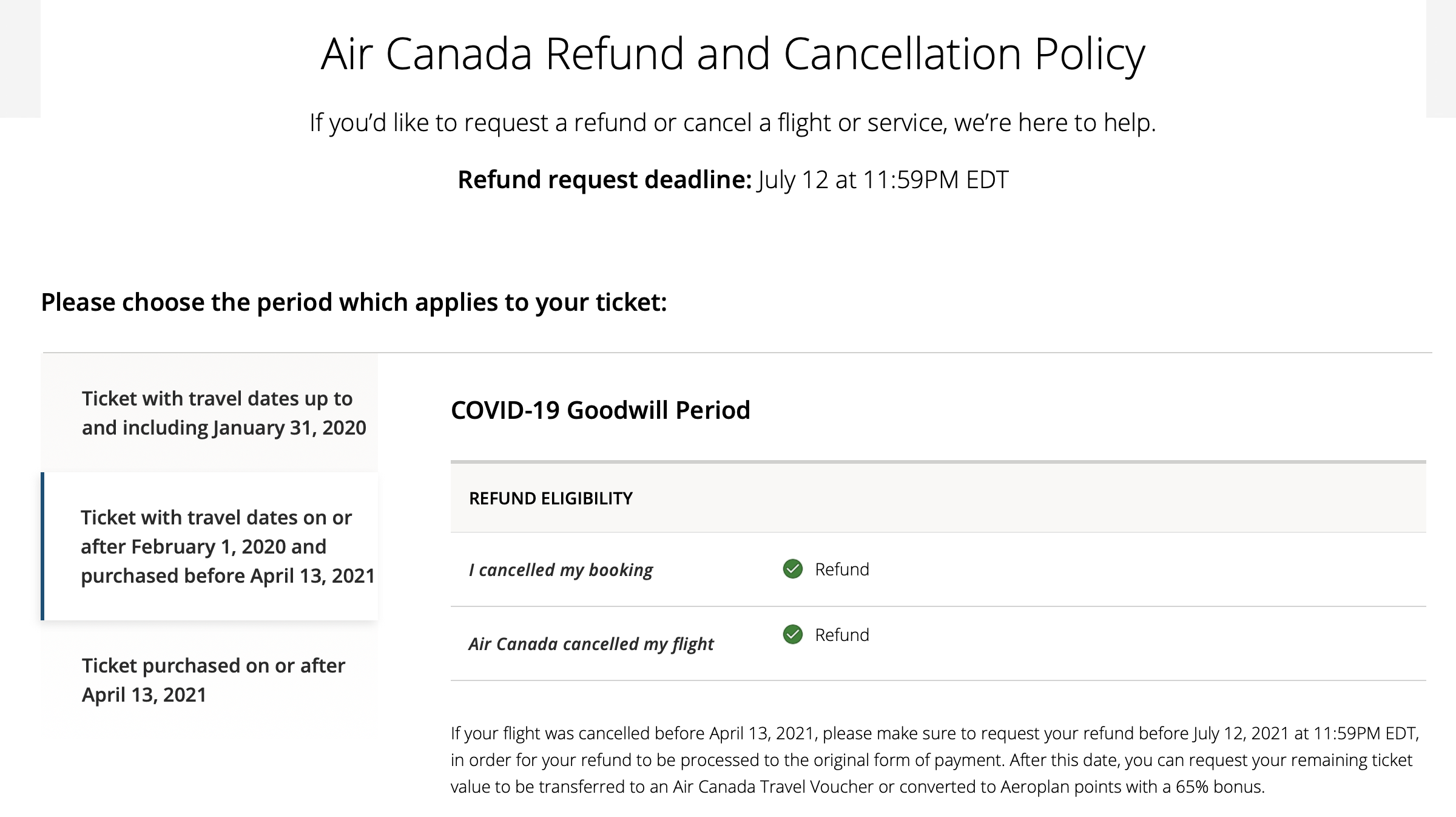 Air Canada Refund Death