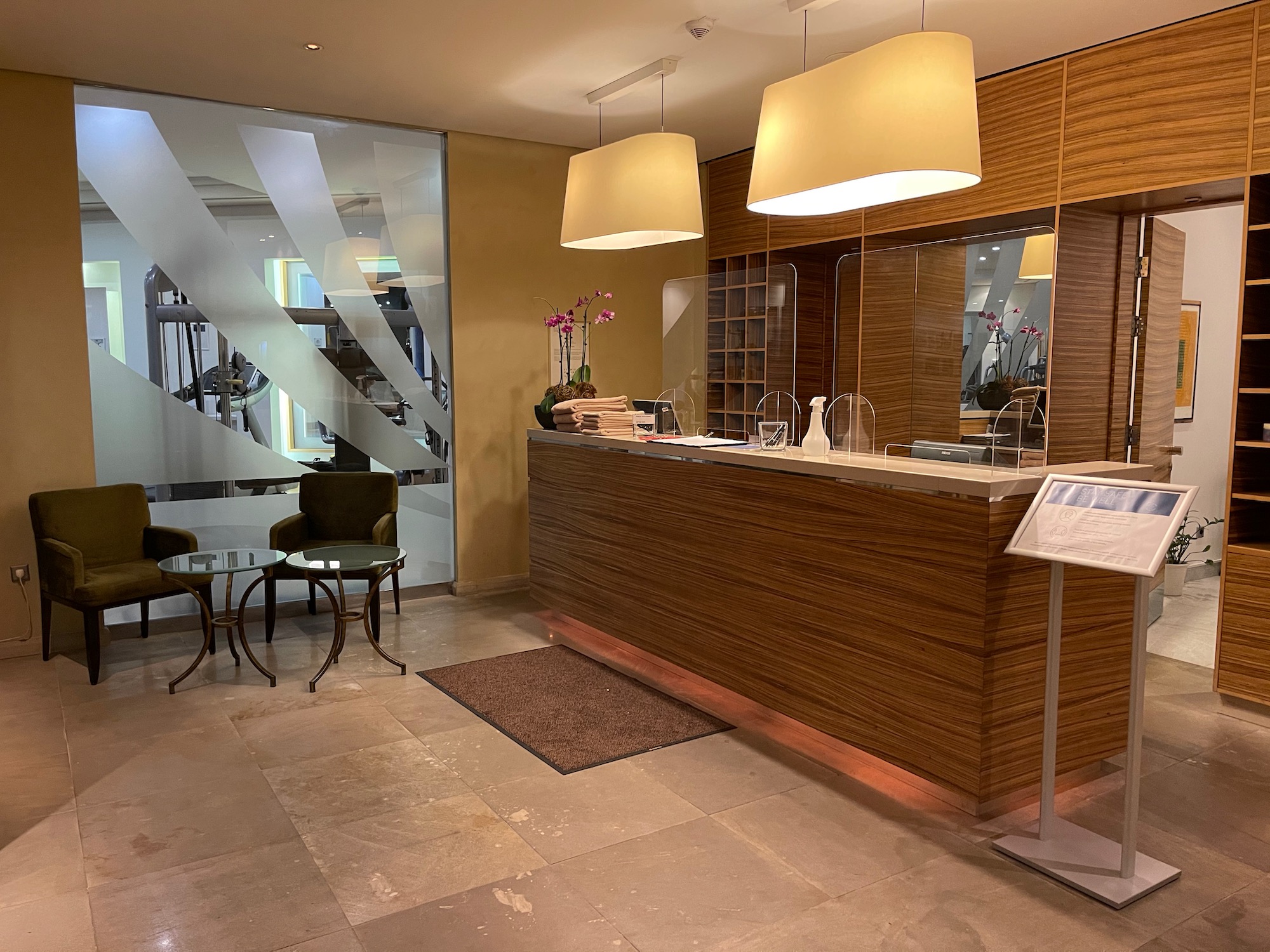 a reception desk in a hotel