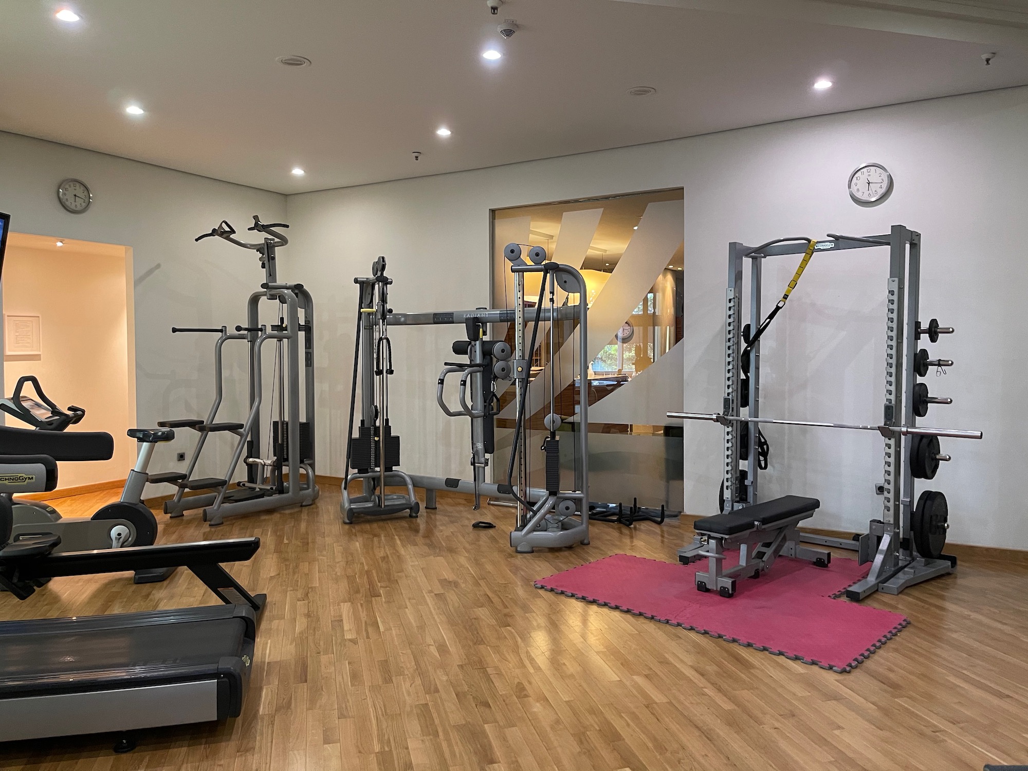 a room with gym equipment