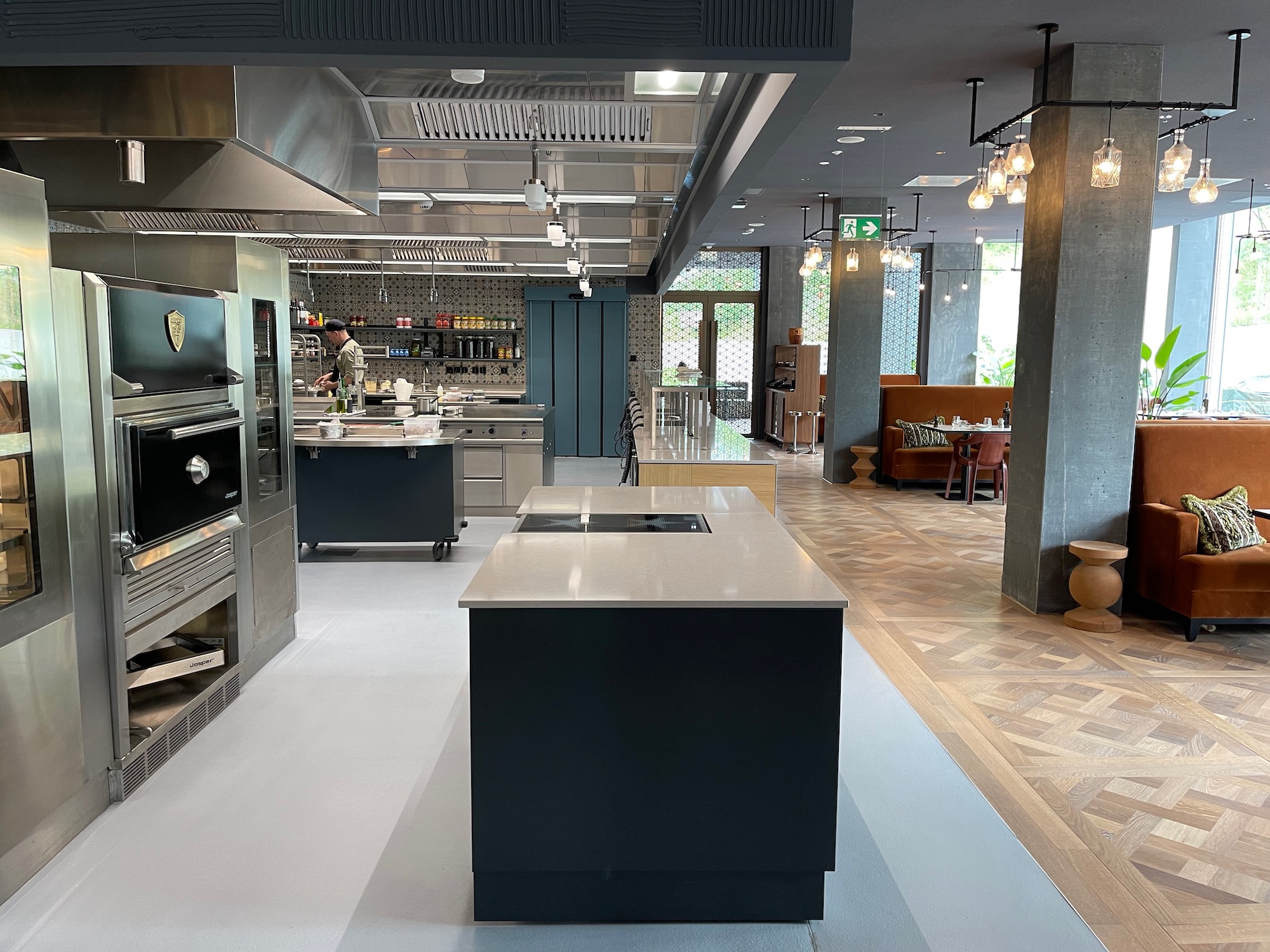 a large kitchen with large appliances